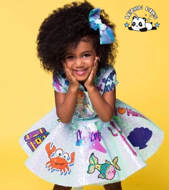 LEZONKIDS - Space Cotton Skirt Sequins Panel Skirt with Matching Polyester Space Cotton As Lining with Zippers